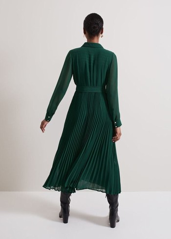 Phase Eight Gabriela Pleated Dress Green Canada | RGXIBH-701